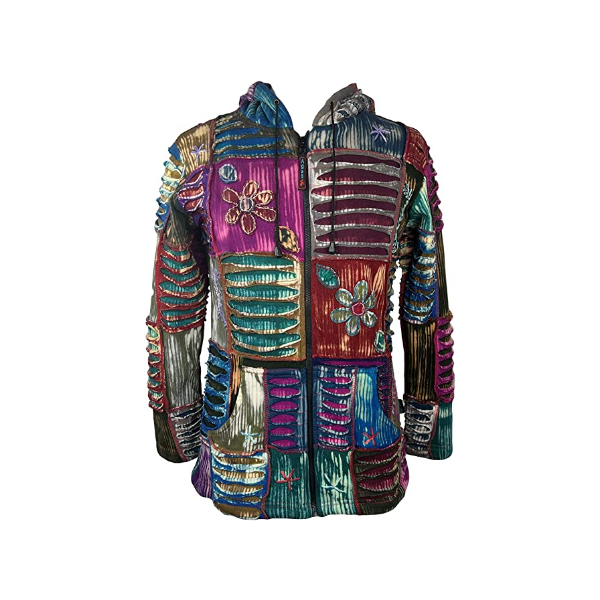 Agan Traders Women's Bohemian Patchwork Hippy Rib Hoodie Sweatshirts Jacket
